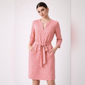 Ellie Kai Stretchy Pink Printed Tie-Waist Midi Dress With Deep Pockets